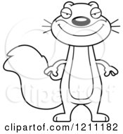 Cartoon Of A Black And White Sly Slim Squirrel Royalty Free Vector Clipart