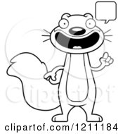 Cartoon Of A Black And White Talking Slim Squirrel Royalty Free Vector Clipart