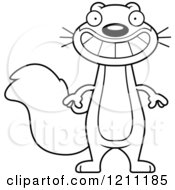 Cartoon Of A Black And White Grinning Slim Squirrel Royalty Free Vector Clipart