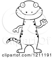 Cartoon Of A Black And White Waving Slim Salamander Royalty Free Vector Clipart by Cory Thoman