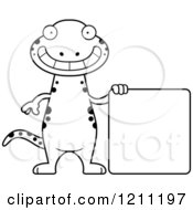 Cartoon Of A Black And White Happy Slim Salamander With A Sign Royalty Free Vector Clipart by Cory Thoman