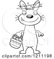 Cartoon Of A Black And White Drunk Slim Easter Bunny Royalty Free Vector Clipart