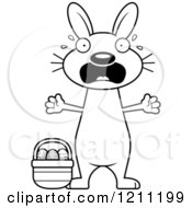 Cartoon Of A Black And White Scared Slim Easter Bunny Royalty Free Vector Clipart