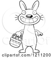 Cartoon Of A Black And White Grinning Slim Easter Bunny Royalty Free Vector Clipart