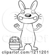 Cartoon Of A Black And White Mad Slim Easter Bunny Royalty Free Vector Clipart