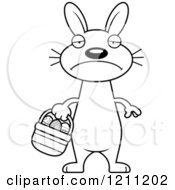 Cartoon Of A Black And White Depressed Slim Easter Bunny Royalty Free Vector Clipart
