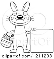 Poster, Art Print Of Black And White Happy Slim Easter Bunny With A Sign