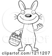 Cartoon Of A Black And White Waving Slim Easter Bunny Royalty Free Vector Clipart