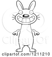Cartoon Of A Black And White Grinning Slim Rabbit Royalty Free Vector Clipart