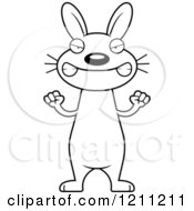 Cartoon Of A Black And White Mad Slim Rabbit Royalty Free Vector Clipart