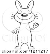 Cartoon Of A Black And White Waving Slim Rabbit Royalty Free Vector Clipart