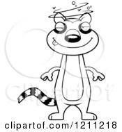 Cartoon Of A Black And White Drunk Slim Lemur Royalty Free Vector Clipart