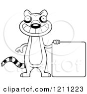 Cartoon Of A Black And White Happy Slim Lemur With A Sign Royalty Free Vector Clipart