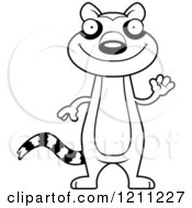 Cartoon Of A Black And White Waving Slim Lemur Royalty Free Vector Clipart