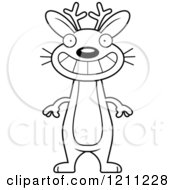 Cartoon Of A Black And White Grinning Slim Jackalope Royalty Free Vector Clipart