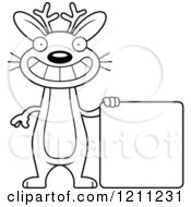 Black And White Happy Slim Jackalope With A Sign