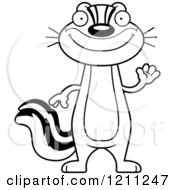 Cartoon Of A Black And White Waving Slim Chipmunk Royalty Free Vector Clipart