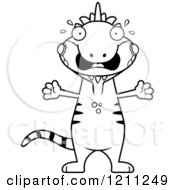 Cartoon Of A Black And White Scared Slim Iguana Royalty Free Vector Clipart