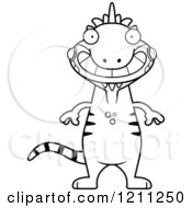 Cartoon Of A Black And White Grinning Slim Iguana Royalty Free Vector Clipart by Cory Thoman