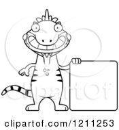 Poster, Art Print Of Black And White Happy Slim Iguana With A Sign