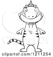 Cartoon Of A Black And White Sly Slim Iguana Royalty Free Vector Clipart