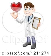 Poster, Art Print Of Brunette Male Doctor Holding A Heart And Medical Chart
