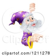 Poster, Art Print Of Happy Gray Bearded Wizard With Pointing And Looking Around A Sign