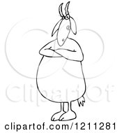 Cartoon Of An Outlined Mad Goat Stnading With Folded Arms Royalty Free Vector Clipart