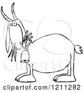Cartoon Of An Outlined Goat Eating Grass And Wearing A Bell Royalty Free Vector Clipart