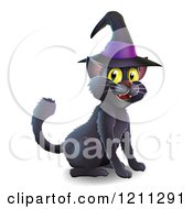 Poster, Art Print Of Black Cat Wearing A Witch Hat And Sitting