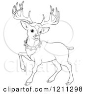 Poster, Art Print Of Outlined Cute Christmas Reindeer With A Bell Collar