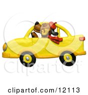 Dog With Hat Pipe And Scarf Driving A Yellow Car