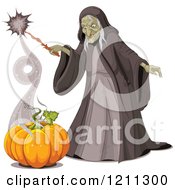 Ugly Halloween Witch Creating A Pumpkin With A Spell