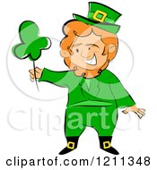 Poster, Art Print Of St Patricks Day Leprechaun Holding Up A Shamrock