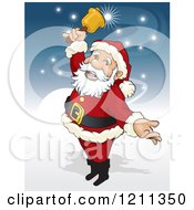 Poster, Art Print Of Santa Ringing A Bell With Magic Lights