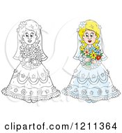 Poster, Art Print Of Outlined And Colored Beautiful Bride With Her Bouquet