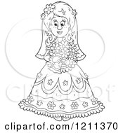 Poster, Art Print Of Outlined Beautiful Bride With Her Bouquet