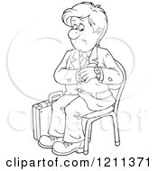 Poster, Art Print Of Outlined Businessman Checking His Watch And Waiting For An Appointment