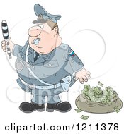 Poster, Art Print Of Police Officer Waving A Baton By A Bag Of Money After Chasing Away A Robber