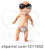 Clipart Of A 3d Caucasian Baby Boy Wearing Sunglasses And Taking His First Steps Royalty Free CGI Illustration
