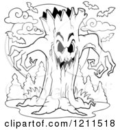 Cartoon Of A Black And White Spooky Ent Tree Royalty Free Vector Clipart