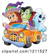 Poster, Art Print Of Halloween Witch Vampire And Ghost Riding In A Pickup Truck