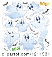 Poster, Art Print Of White Ghosts With Vampire Bats And Boo On White