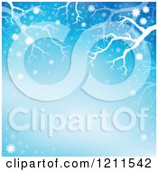 Cartoon Of A Winter Background Of Bare Tree Branches And Snowflakes Over Blue 3 Royalty Free Vector Clipart
