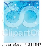 Cartoon Of A Winter Background Of Bare Tree Branches And Snowflakes Over Blue Royalty Free Vector Clipart