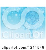 Cartoon Of A Silhouetted Tree And Falling Snowflakes In Blue Lighting Royalty Free Vector Clipart