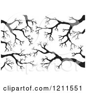 Cartoon Of A Background Of Black Bare Tree Branches Royalty Free Vector Clipart by visekart