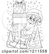 Poster, Art Print Of Outlined Santa Carrying A Stack Of Gift Boxes