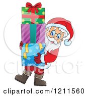 Poster, Art Print Of Santa Carrying A Stack Of Gift Boxes