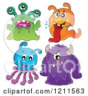 Poster, Art Print Of Four Colorful Monsters Or Aliens